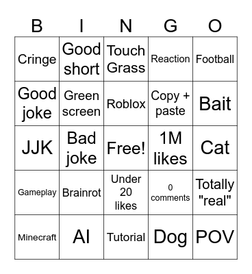 shorta bingo Card