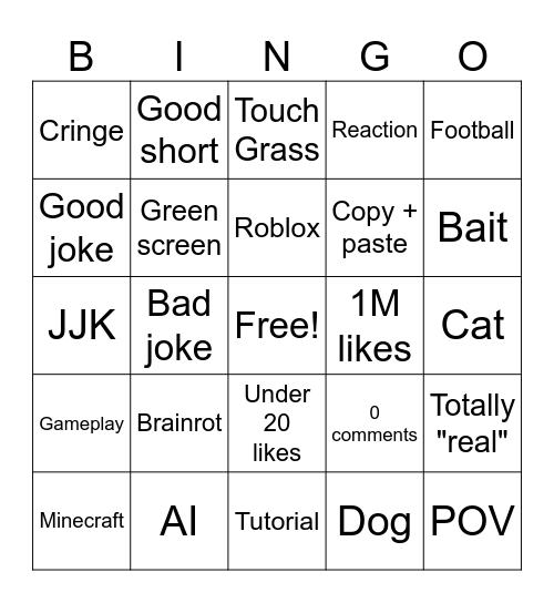 shorta bingo Card