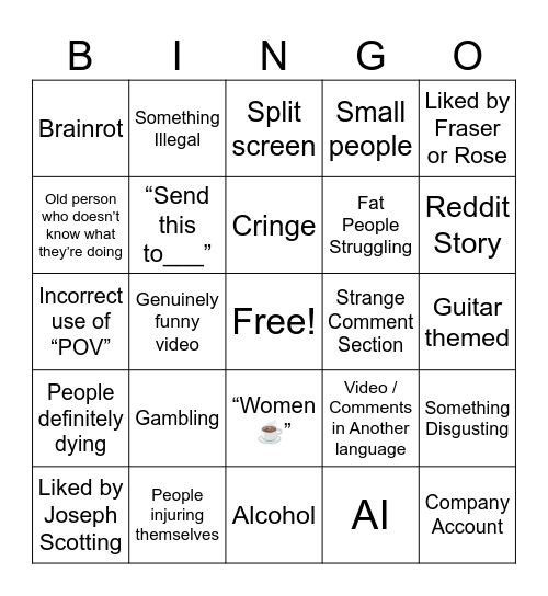 Instagram Reels Bingo Card