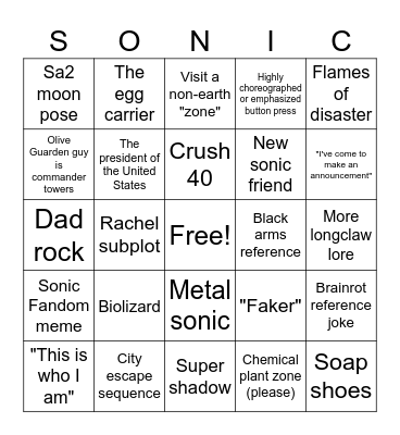 Sonic 3 bingo Card