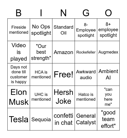 All Hands Bingo Card