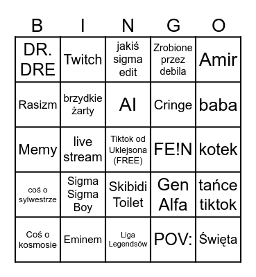 Tiktok Bingo Card