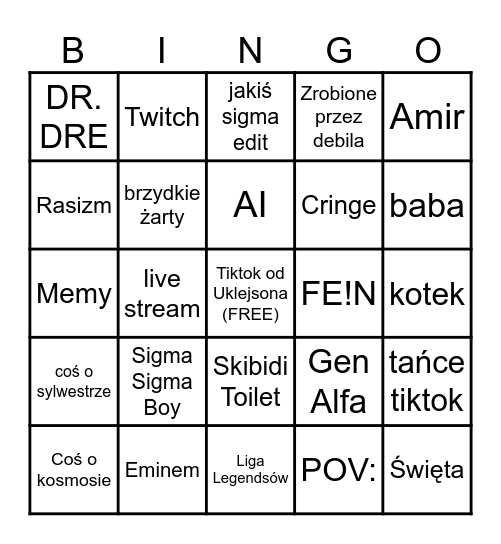 Tiktok Bingo Card