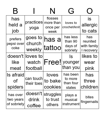 Get to know you Bingo Card