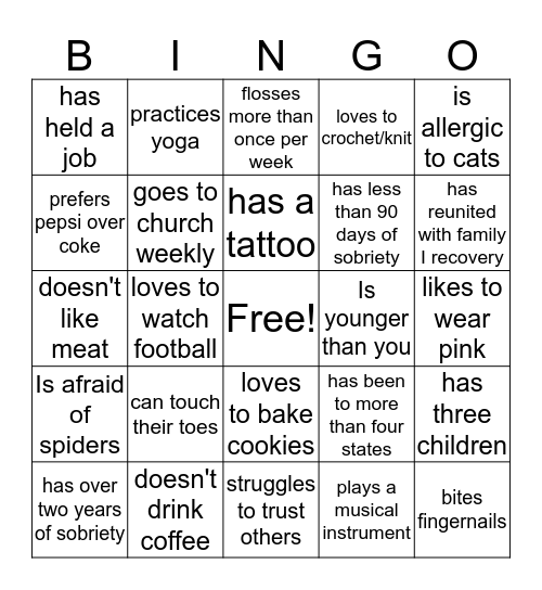 Get to know you Bingo Card