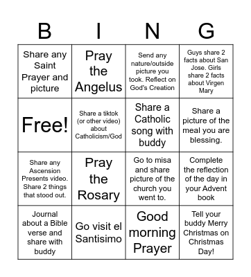 Prayer Buddy Challenge Bingo Card