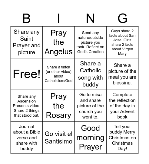 Prayer Buddy Challenge Bingo Card