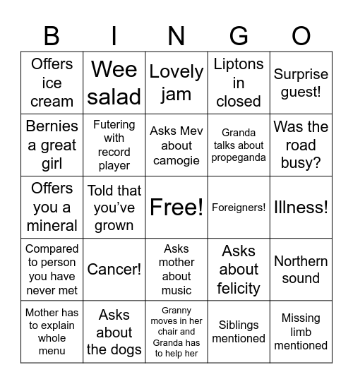 Grandparents Bingo! Bingo Card