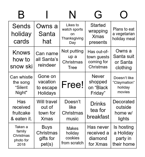 Jingle Mingle Bingo Card