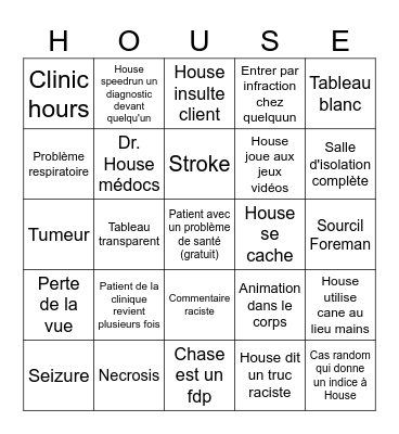 Dr. House Bingo Card