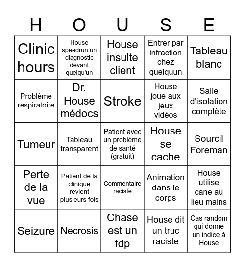 Dr. House Bingo Card