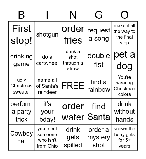 MG & SYD BDAY BAR CRAWL 2024 Bingo Card