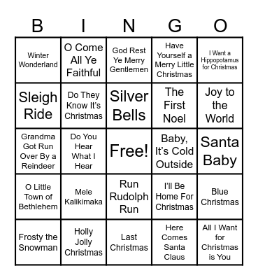 Christmas Music Bingo Card