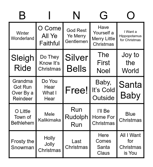 Christmas Music Bingo Card