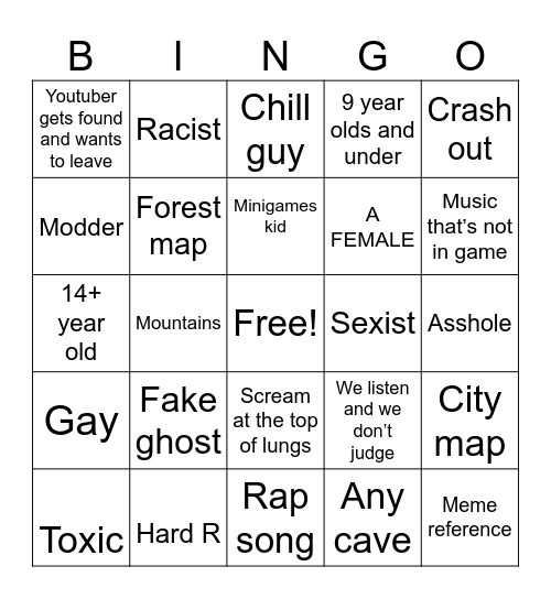 G-Tag Bingo Card