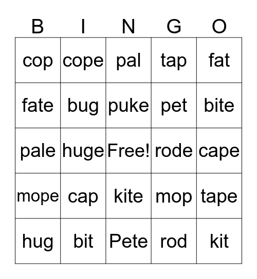 CVC/CVCe Bingo Card