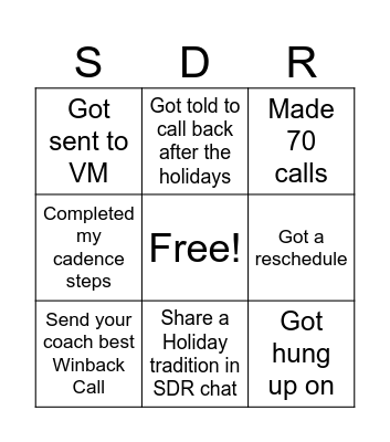 SDR Bingo Card