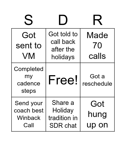 SDR Bingo Card