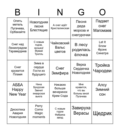 новогоднее музыкальное бинго Bingo Card