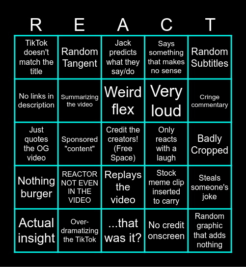 Bad Reactor Bingo Card