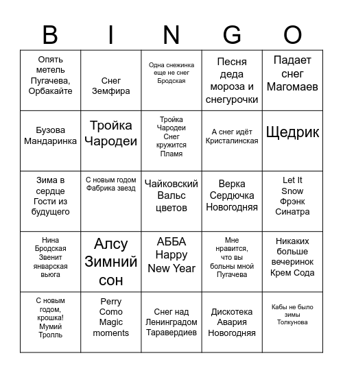 новогоднее музыкальное бинго Bingo Card