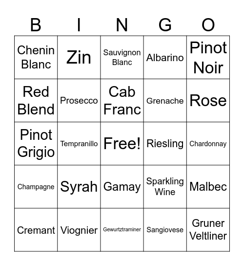 Frost's NY's Eve Wine Bingo 2024 Bingo Card