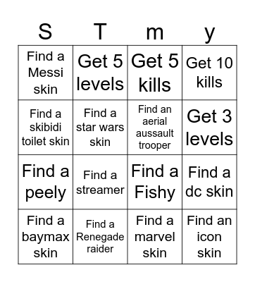 FORTNITE BINGO Card