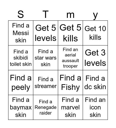 FORTNITE BINGO Card