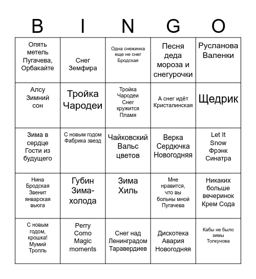 новогоднее музыкальное бинго Bingo Card