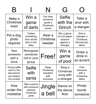 Christmas Bar Crawl Bingo Card