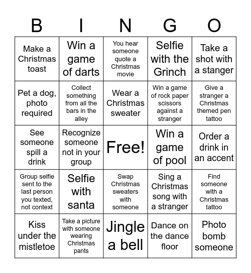 Christmas Bar Crawl Bingo Card