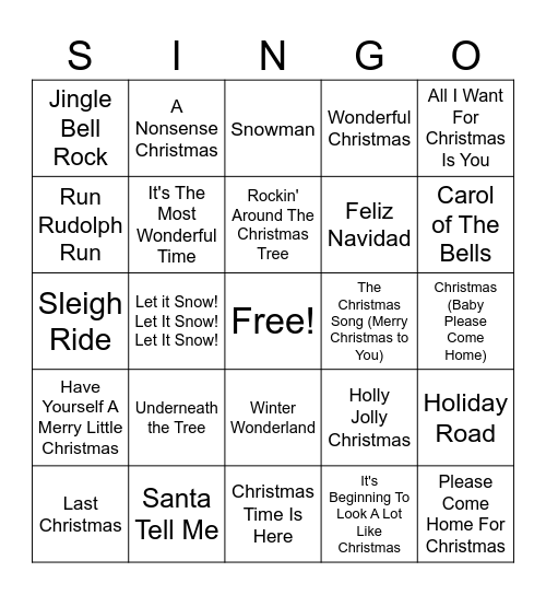 Singo Bingo Card