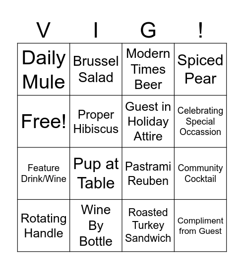 VIG Bingo Card