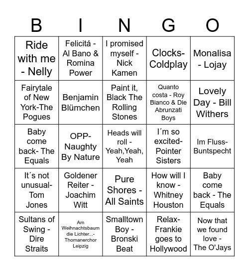 Familien-Weihnacht-Musik-Bingo 2024 Bingo Card