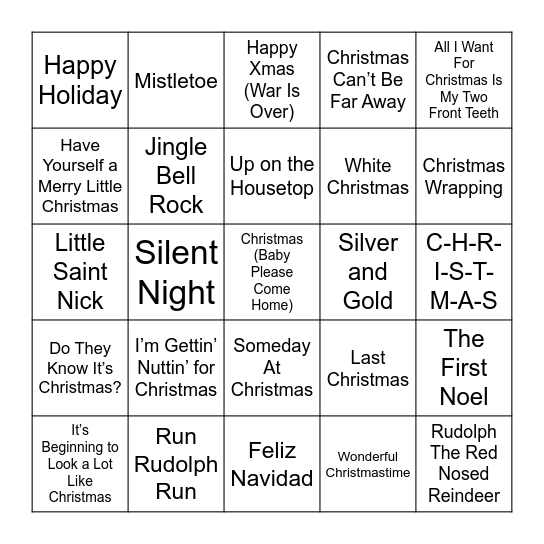 Christmas Songs Bingo Card