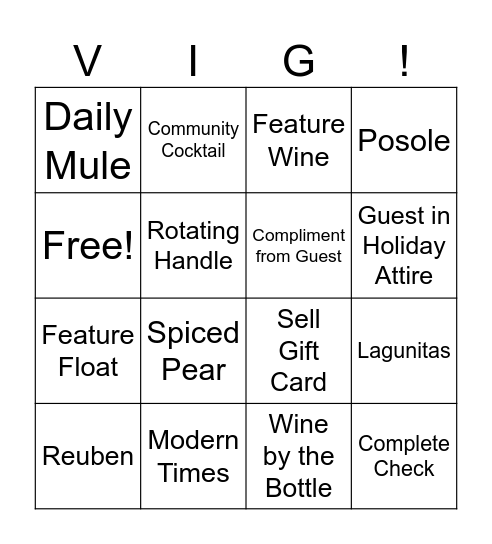 VIG BINGO Card