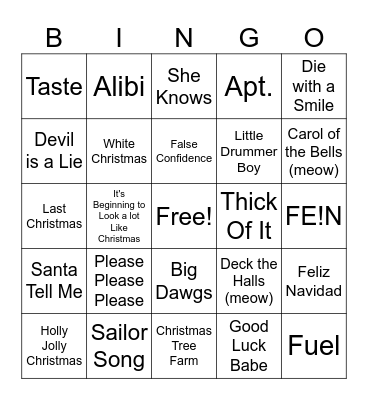 Maplewood Christmas Music Bingo Card