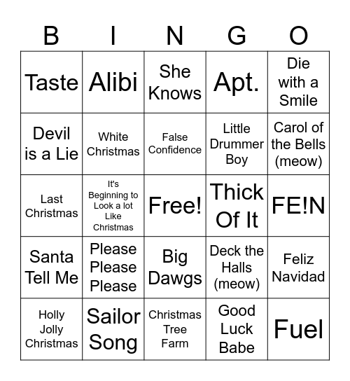 Maplewood Christmas Music Bingo Card