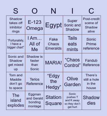 Sonic Movie 3 Bingo Card