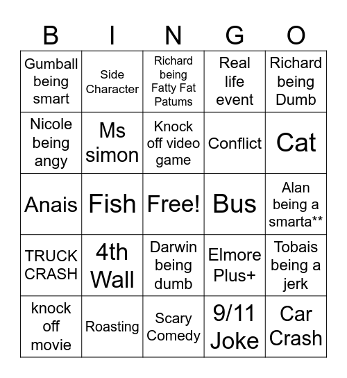 Gumball Bingo Card