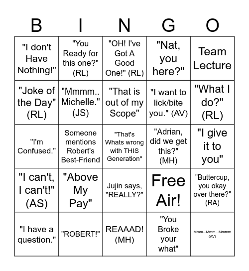 Team AIR BINGO Card