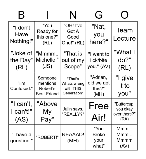 Team AIR BINGO Card