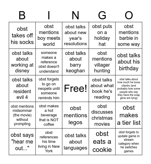 Obstmas Bingo Card