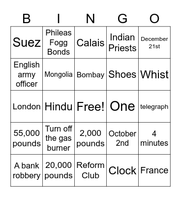 Around the World in 80 Days Bingo Card