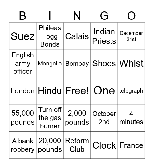 Around the World in 80 Days Bingo Card