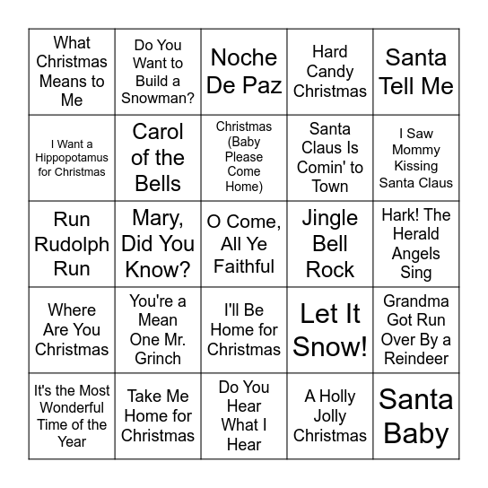 Christmas Time Bingo Card