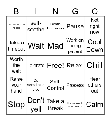 Patience Bingo Card