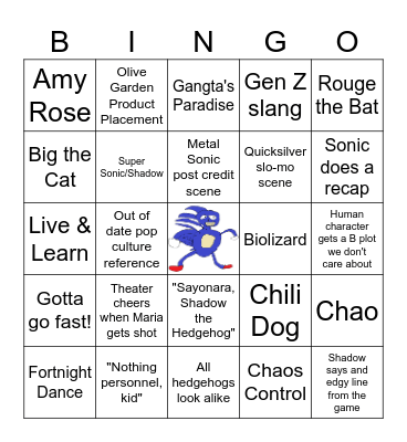 Sonic 3 Bingo Card