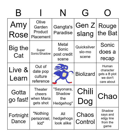 Sonic 3 Bingo Card