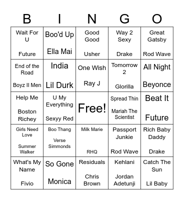 Love Songs For The Streetsw Bingo Card